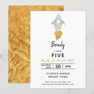 Convites Festa de aniversário de prata Dourado do espaço 