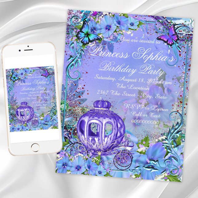 Convites Festa de Aniversário de Princesa de Conto de Fadas (Fairytale princess birthday party invitation. Instant download and printed invitations available.)