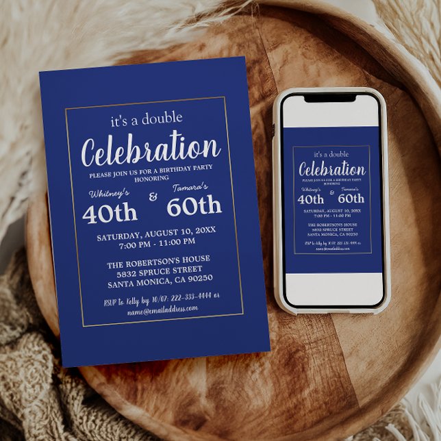 Convites Festa de aniversário de Quadro Azul e Dourado Eleg (Criador carregado)