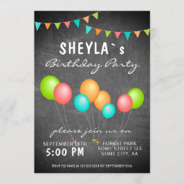 Convites Festa de aniversário de quadro de balão colorido