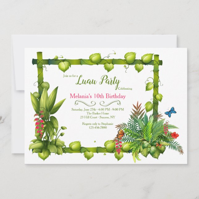 Convites Festa de aniversário de quadros Tiki (Frente)