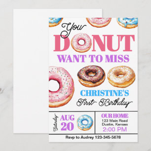 Convites Festa de Aniversário de Qualquer Idade do Donut Co