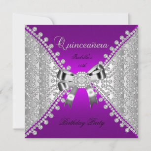 Convites Festa de Aniversário de Quinceanera Diamantes Roxo