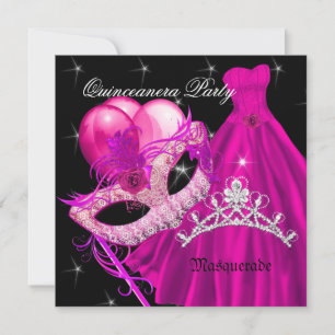 Convites Festa de Aniversário de Quinceanera Mascarada Rosa