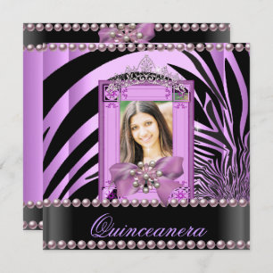 Convites Festa de aniversário de Quinceanera Zebra Lilac Pe