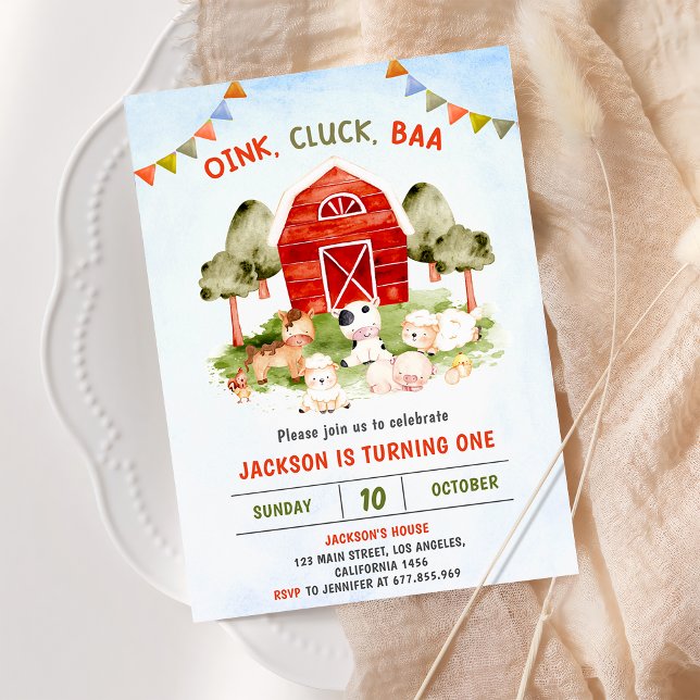 Convites Festa de aniversário de quintal de animais de expl (Criador carregado)