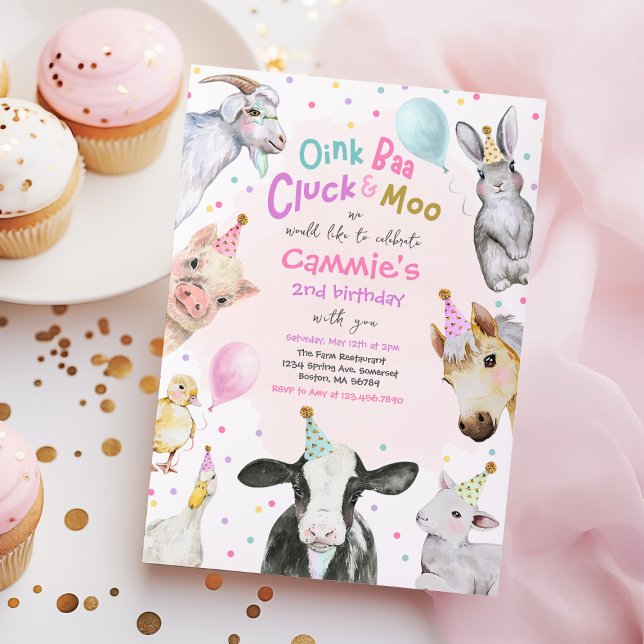 Convites Festa de aniversário de quintal rosa de animais de (Criador carregado)