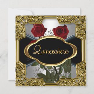 Convites Festa de Aniversário de Quinze Anos Dourado Preto 