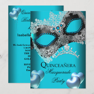 Convites Festa de Aniversário de Quinze Anos Mascarada Azul