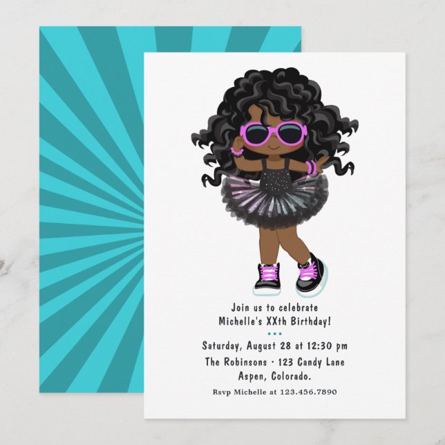 Convites Festa de aniversário de Rap Hip Hop Tutu legal (Frente/Verso)