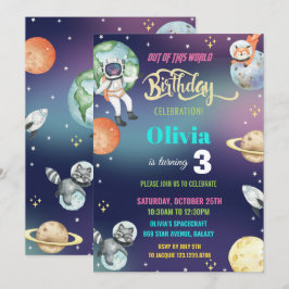 Convites Festa de aniversário de Raparigas de Astronautas E