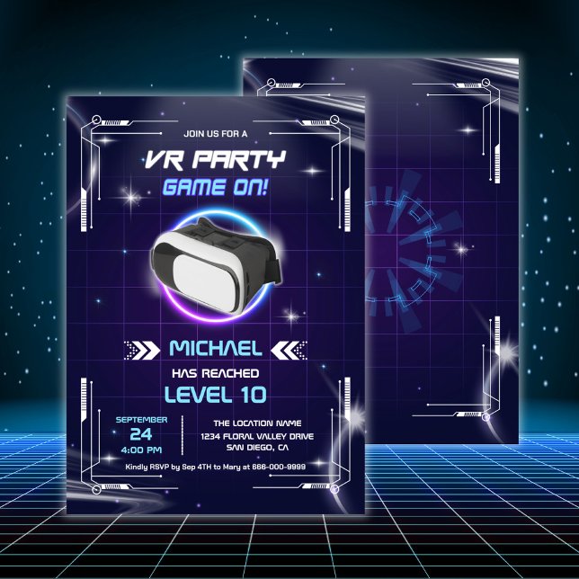 Convites Festa de Aniversário de Realidade Virtual de Jogos (Virtual Reality VR Birthday Party Invitation)