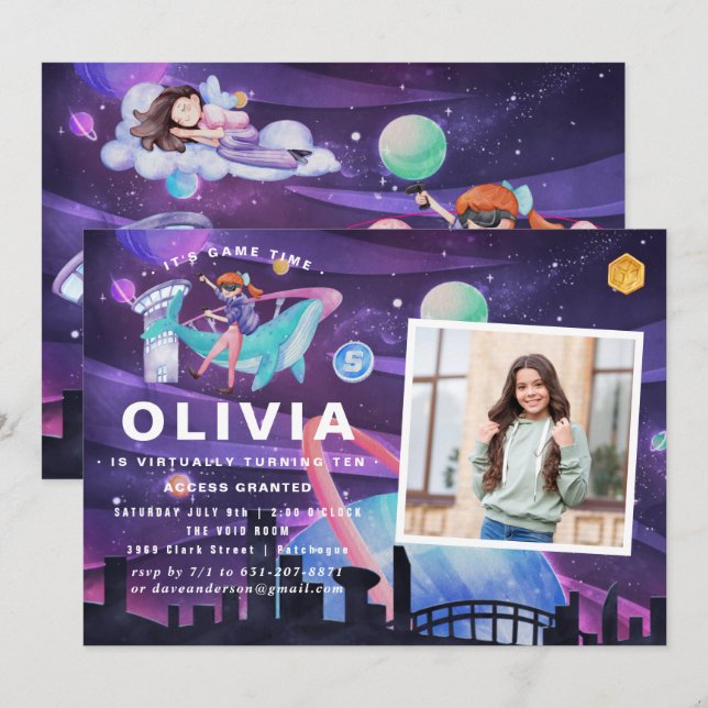 Convites Festa de aniversário de realidade virtual | Foto (Frente/Verso)