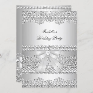Convites Festa de aniversário de rendas brancas do diamante