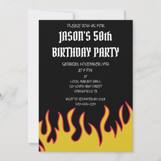 Convites Festa de aniversário de Rock and Roll Flames Men (Frente)