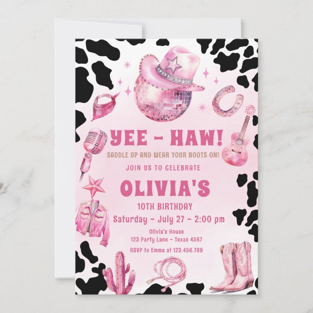 Convites Festa de aniversário de Rodeo, Cowgirl Rosa (Frente)