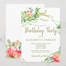 Convites Festa de aniversário de rosa de jardim de esfregão