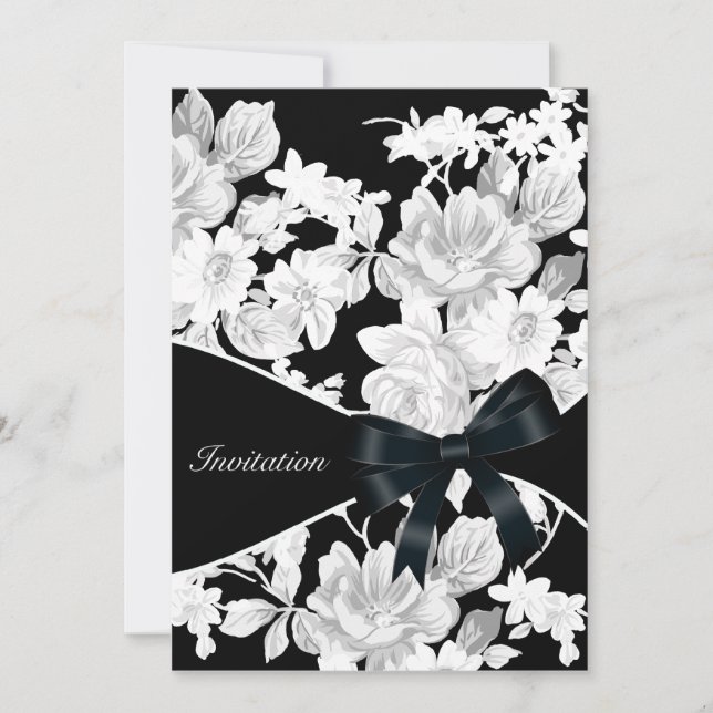 Convites Festa de aniversário de Rosa Preta e Branca (Frente)