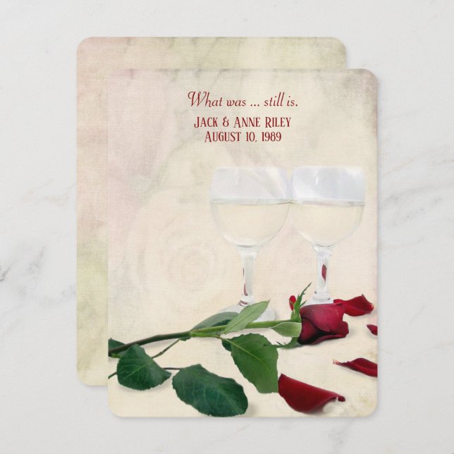 Convites festa de aniversário de rosa vermelha e vinho (Frente/Verso)