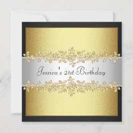 Convites Festa de aniversário de Rosas Dourados, preto e br