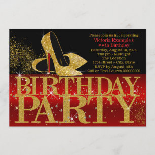 Convites Festa de Aniversário de Salto Alto Glitter Dourado