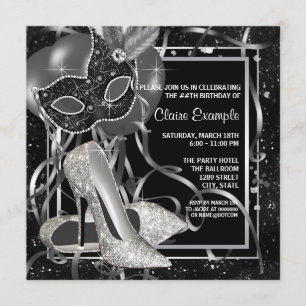 Convites Festa de aniversário de saltos altos preto e branc