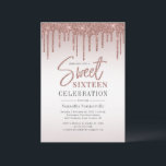 Convites Festa de aniversário de script Glitter Dourado do<br><div class="desc">Convite de aniversário 16 moderno e elegante que você pode personalizar facilmente com os detalhes do seu partido. Apresentando picos de brilho com fundo de gradiente ouro rosa e tipografia de script.</div>