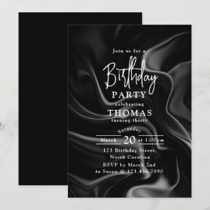 Convites Festa de Aniversário de Seda Preta e Branca Modern