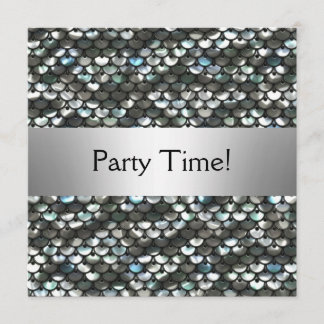 Convites Festa de aniversário de Sequências Prateadas Preta