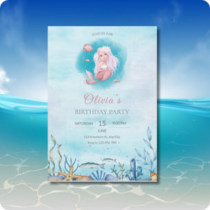Convites Festa de Aniversário de Sereia em Aquarela