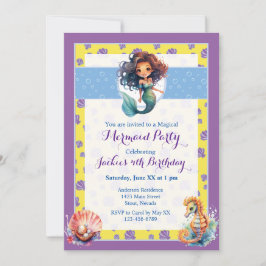 Convites Festa de aniversário de Sereia Mágica Colorida