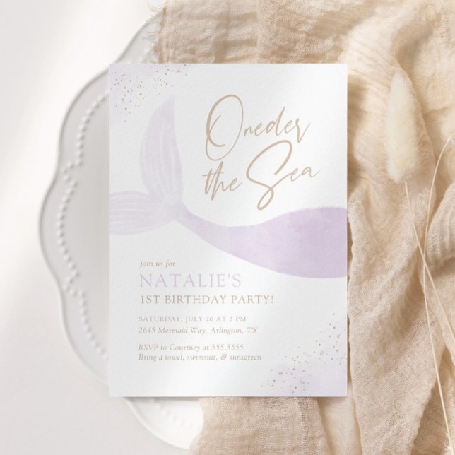 Convites Festa de aniversário de sereia roxa do mar (Criador carregado)