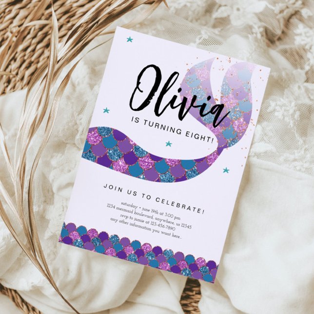 Convites Festa de aniversário de Sereia Roxa e Teal (Criador carregado)