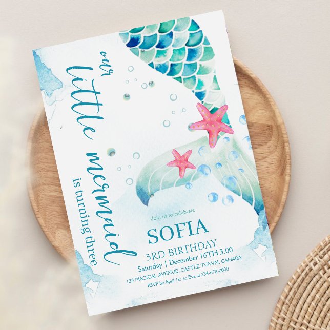 Convites Festa de aniversário De Sereia Sob A Sereia Do Mar (Criador carregado)