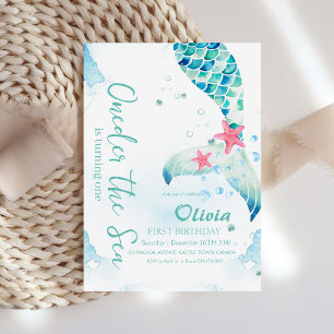 Convites Festa de aniversário De Sereia Sob O Mar