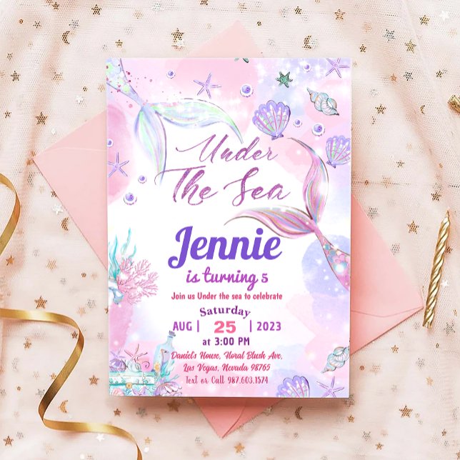 Convites Festa de aniversário De Sereia Sob O Partido Do Ma (Criador carregado)