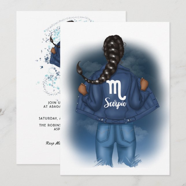 Convites Festa de aniversário de Sinal de Escorpio Afro-Ame (Frente/Verso)