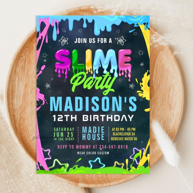 Convites Festa de Aniversário de Slime Editável (Slime Birthday Party Editable Invitation)
