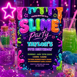 Convites Festa de Aniversário de Slime Neon Brilhante