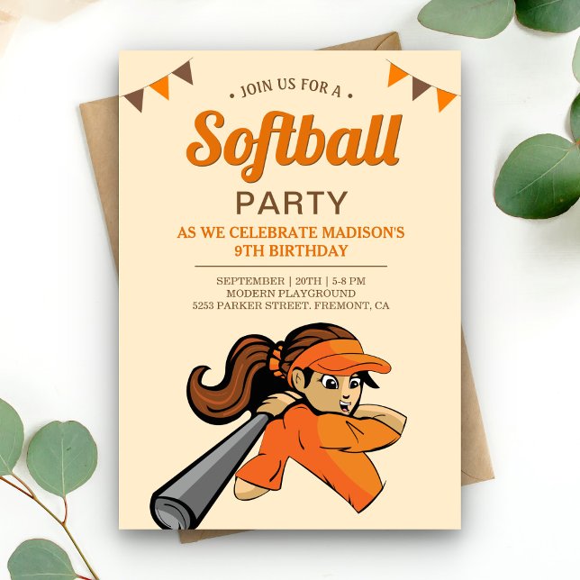 Convites Festa de Aniversário de Softbol Laranja (Criador carregado)