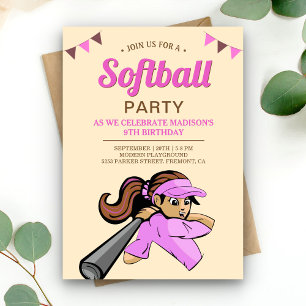 Convites Festa de Aniversário de Softbol Rosa