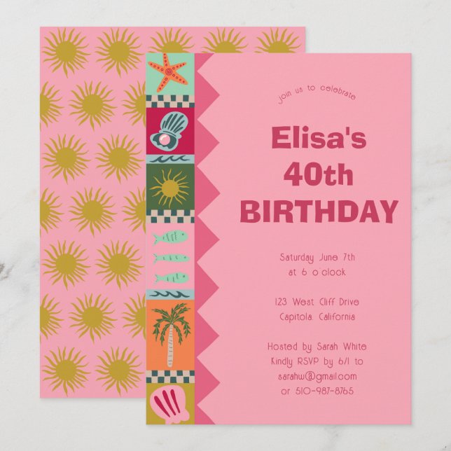 Convites Festa de aniversário de Soiree Moderna e CLIENTE (Frente/Verso)