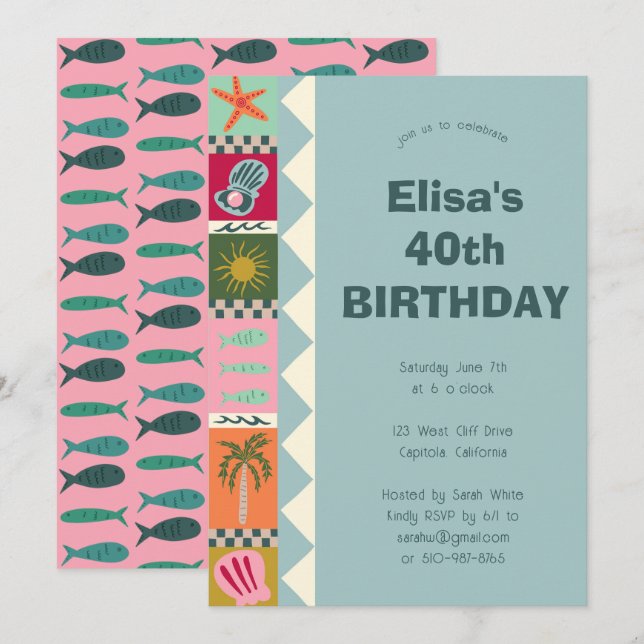 Convites Festa de aniversário de Soiree Moderna e CLIENTE (Frente/Verso)