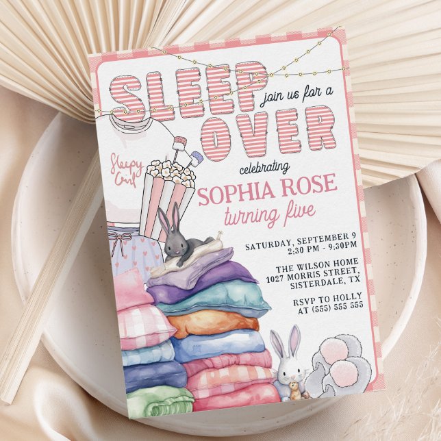 Convites Festa de aniversário de sono rosa moderno (Criador carregado)