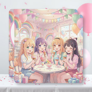 Convites Festa de Aniversário de Sorvete de Menina de Anime