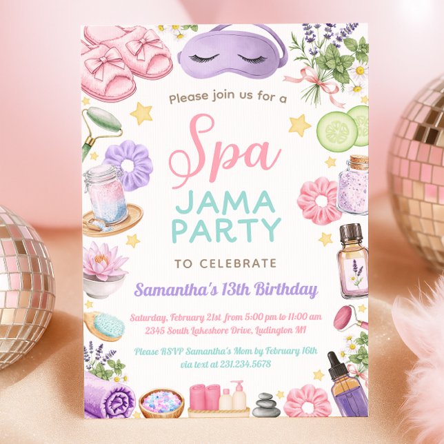 Convites Festa de Aniversário de Spa de Roupão Fofo (Cute Spa Pajama Party Birthday Invitation
)