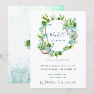 Convites Festa de aniversário de Suculentos de Cactus no D