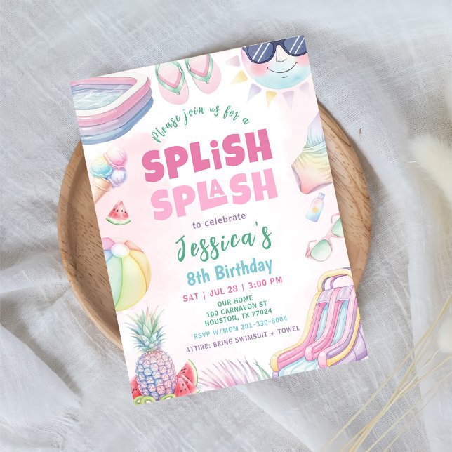 Convites Festa de aniversário de Summer Waterslide Girl (Criador carregado)