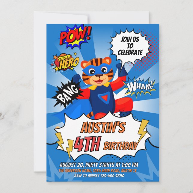 Convites Festa de aniversário de Super-Herói Tiger (Frente)