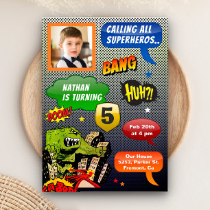 Convites Festa de aniversário de Super-Heróis de Fotos do